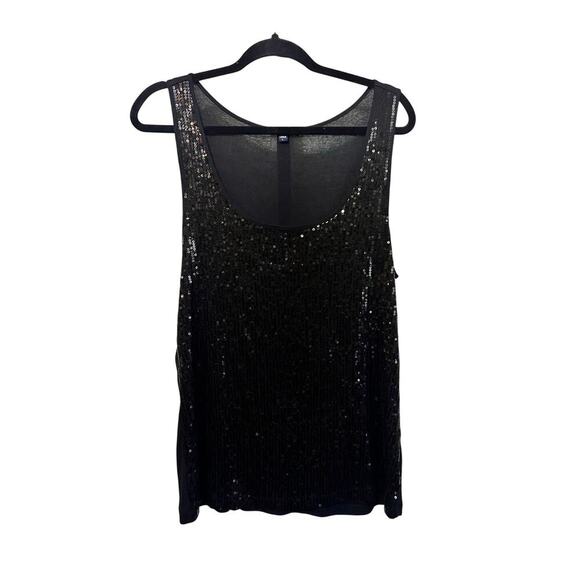 Gap Womens Sequin Top Blouse Sleeve Scoop Neck Stretch Retro Party Black Size L - Picture 2 of 8